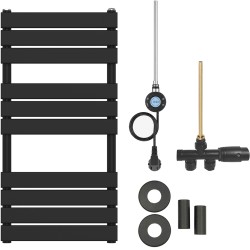 CERANO - Koupelnový radiátorový set Claude - kombinované vytápění, wifi tyč - boční jednobodové připojení - 300W - černá matná - 1000x500 mm (CER-071777)
