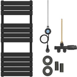 CERANO - Koupelnový radiátorový set Claude - kombinované vytápění, wifi tyč - boční jednobodové připojení - 600W - černá matná - 1200x500 mm (CER-663670)
