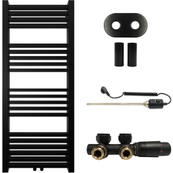 CERANO - Koupelnový radiátorový set Franko - kombinované výtápění, termo tyč - středové připojení 50 mm - 300W - černá matná - 1200x500 mm (CER-663337)