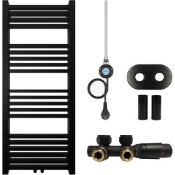 CERANO - Koupelnový radiátorový set Franko - kombinované výtápění, wifi tyč - středové připojení 50 mm - 300W - černá matná - 1200x500 mm (CER-663343)