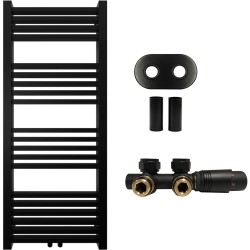 CERANO - Koupelnový radiátorový set Franko - ústřední vytápění - středové připojení 50 mm - 392W - černá matná - 1200x500 mm (CER-663349)