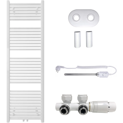 CERANO - Koupelnový radiátorový set Lincoln - kombinované výtápění, termo tyč - středové připojení 50 mm - 300W - bílá lesklá - 1600x500 mm (CER-663376)