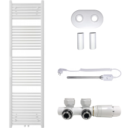 CERANO - Koupelnový radiátorový set Lincoln - kombinované výtápění, termo tyč - středové připojení 50 mm - 300W - bílá lesklá - 1800x500 mm (CER-663382)