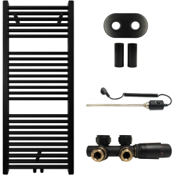 CERANO - Koupelnový radiátorový set Lincoln - kombinované výtápění, termo tyč - středové připojení 50 mm - 300W - černá matná - 1200x500 mm (CER-663373)