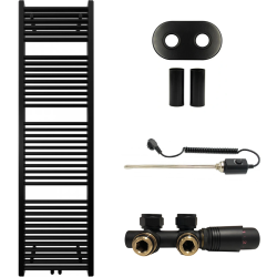 CERANO - Koupelnový radiátorový set Lincoln - kombinované výtápění, termo tyč - středové připojení 50 mm - 300W - černá matná - 1800x500 mm (CER-663385)