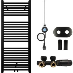 CERANO - Koupelnový radiátorový set Lincoln - kombinované výtápění, wifi tyč - středové připojení 50 mm - 300W - černá matná - 1200x500 mm (CER-663391)