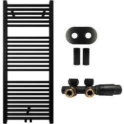 CERANO - Koupelnový radiátorový set Lincoln - ústřední vytápění - středové připojení 50 mm - 366W - černá matná - 1200x500 mm (CER-663409)