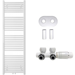 CERANO - Koupelnový radiátorový set Lincoln - ústřední vytápění - středové připojení 50 mm - 484W - bílá lesklá - 1600x500 mm (CER-663412)