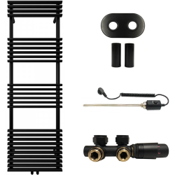 CERANO - Koupelnový radiátorový set Luigi - kombinované výtápění, termo tyč - středové připojení 50 mm - 600W - černá matná - 1600x500 mm (CER-663427)