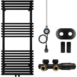 CERANO - Koupelnový radiátorový set Luigi - kombinované výtápění, wifi tyč - středové připojení 50 mm - 300W - černá matná - 1200x500 mm (CER-663430)
