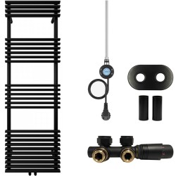 CERANO - Koupelnový radiátorový set Luigi - kombinované výtápění, wifi tyč - středové připojení 50 mm - 600W - černá matná - 1600x500 mm (CER-663433)