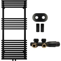 CERANO - Koupelnový radiátorový set Luigi - ústřední vytápění - středové připojení 50 mm - 545W - černá matná - 1200x500 mm (CER-663436)