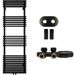 CERANO - Koupelnový radiátorový set Luigi - ústřední vytápění - středové připojení 50 mm - 713W - černá matná - 1600x500 mm (CER-663439)