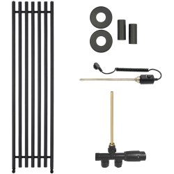 CERANO - Koupelnový radiátorový set Valerio - kombinované vytápění, termo tyč - boční jednobodové připojení - 600W - černá matná - 1560x390 mm (CER-663835)