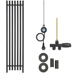 CERANO - Koupelnový radiátorový set Valerio - kombinované vytápění, wifi tyč - boční jednobodové připojení - 600W - černá matná - 1560x390 mm (CER-663730)