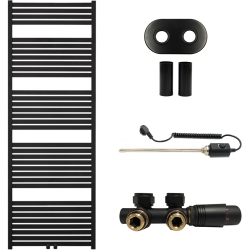 CERANO - Koupelnový radiátorový set Vincenzo - kombinované výtápění, termo tyč - středové připojení 50 mm - 600W - černá matná - 1700x600 mm (CER-663511)