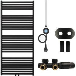 CERANO - Koupelnový radiátorový set Vincenzo - kombinované výtápění, wifi tyč - středové připojení 50 mm - 600W - černá matná - 1340x600 mm (CER-663514)
