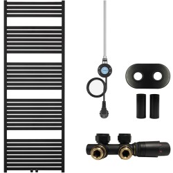 CERANO - Koupelnový radiátorový set Vincenzo - kombinované výtápění, wifi tyč - středové připojení 50 mm - 600W - černá matná - 1700x600 mm (CER-663517)