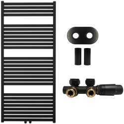 CERANO - Koupelnový radiátorový set Vincenzo - ústřední vytápění - středové připojení 50 mm - 600W - černá matná - 1340x600 mm (CER-663532)