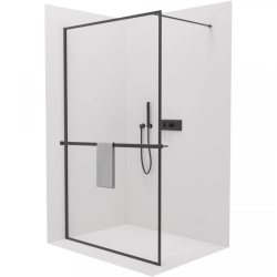 CERANO - Sprchová zástěna Walk-in Moreli L/P + polička/držák na ručníky - černá matná, transparentní sklo - 80x200  (CER-477467)