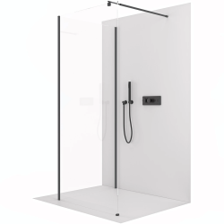 CERANO - Sprchová zástěna Walk-in Onyx Corner Round L/P - 8 mm - hranatá vzpěra - černá matná, transparentní sklo - 130x60  (CER-8050BD7_3.J1453)