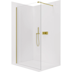 CERANO - Sprchová zástěna Walk-in Onyx Cube L/P - 8 mm - hranatá vzpěra - zlatá, transparentní sklo - 40x200  (CER-8050BD71933)