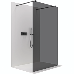 CERANO - Sprchová zástěna Walk-in Onyx Duo L/P - 8 mm - kulatá vzpěra - černá matná, grafitové sklo - 60x200  (CER-8050BD2353)