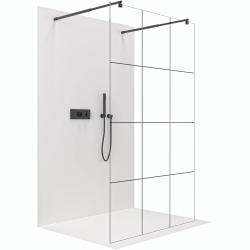 CERANO - Sprchová zástěna Walk-in Onyx Duo L/P - 8 mm - kulatá vzpěra  -  černá matná, industriální sklo - 90x200  (CER-8050BD2156)