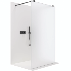 CERANO - Sprchová zástěna Walk-in Onyx Duo L/P - 8 mm - kulatá vzpěra - černá matná, mléčné sklo - 60x200  (CER-8050BD2225)