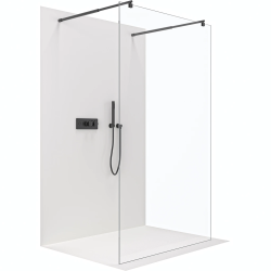 CERANO - Sprchová zástěna Walk-in Onyx Duo L/P - 8 mm - kulatá vzpěra - černá matná, transparentní sklo - 70x200  (CER-8050BD2366)