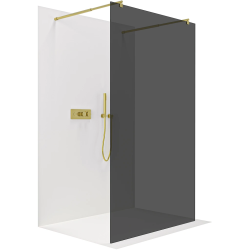CERANO - Sprchová zástěna Walk-in Onyx Duo L/P - 8 mm - kulatá vzpěra - zlatá, grafitové sklo - 60x200  (CER-8050BD2103)