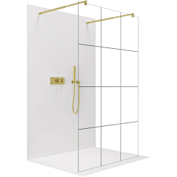 CERANO - Sprchová zástěna Walk-in Onyx Duo L/P - 8 mm - kulatá vzpěra  -  zlatá, industriální sklo - 90x200  (CER-8050BD2166)