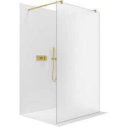 CERANO - Sprchová zástěna Walk-in Onyx Duo L/P - 8 mm - kulatá vzpěra - zlatá, mléčné sklo - 70x200  (CER-8050BD2214)