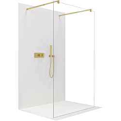 CERANO - Sprchová zástěna Walk-in Onyx Duo L/P - 8 mm - kulatá vzpěra - zlatá, transparentní sklo - 70x200  (CER-8050BD2126)