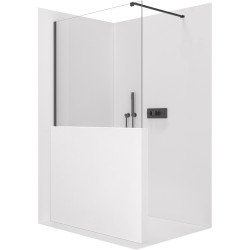 CERANO - Sprchová zástěna Walk-in Onyx Half Cube L/P - 8 mm - hranatá vzpěra - černá matná, transparentní sklo - 80x100  (CER-978621)