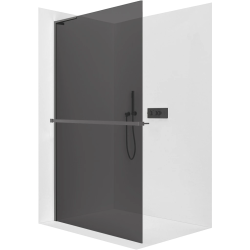 CERANO - Sprchová zástěna Walk-in Onyx L-levá vzpěra - 8 mm + polička/držák na ručníky - černá matná, grafitové sklo - 110x200  (CER-8050BD793)