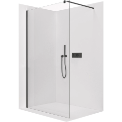 CERANO - Sprchová zástěna Walk-in Onyx Round L/P - 8 mm - kulatá vzpěra - černá matná, transparentní sklo - 140x200  (CER-426373)