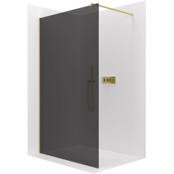 CERANO - Sprchová zástěna Walk-in Onyx Round L/P - 8 mm - kulatá vzpěra - zlatá, grafitové sklo - 30x200  (CER-8050BD7948)