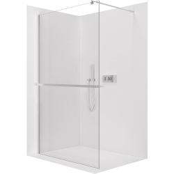 CERANO - Sprchová zástěna Walk-in Onyx Round L/P - 8 mm + polička/držák na ručníky - kulatá vzpěra - chrom, transparentní sklo - 100x200  (CER-477197)