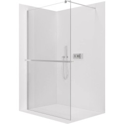 CERANO - Sprchová zástěna Walk-in Onyx Round L/P - 8 mm + polička/držák na ručníky - kulatá vzpěra - chrom, transparentní sklo - 60x200  (CER-477161)
