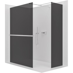 CERANO - Sprchová zástěna Walk-in Onyx T L/P - 10 mm - hranatá vzpěra + polička/držák na ručníky - chrom, grafitové sklo - 130x90x200  (CER-8050BD9805)