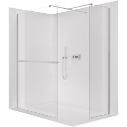 CERANO - Sprchová zástěna Walk-in Onyx T L/P - 10 mm - hranatá vzpěra + polička/držák na ručníky - chrom, transparentní sklo- 150x130x200  (CER-8050BD9860)