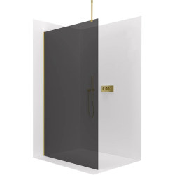 CERANO - Sprchová zástěna Walk-in Onyx Top Round L/P - 8 mm - kulatá vzpěra - zlatá, grafitové sklo - 30x200  (CER-8050BD71980)