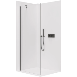 CERANO - Sprchová zástěna Walk-in Onyx Y L/P - 8 mm - kulatá vzpěra - černá matná, transparentní sklo - 30x200  (CER-DY101B-50-203)