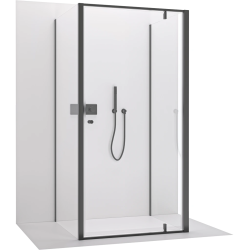 CERANO - Třístěnný sprchový kout Ferri U L/P - 6 mm - černá matná, transparentní sklo - 100x100x195  - pivotový (CER-8050BD7850)
