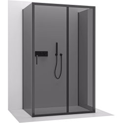 CERANO - Třístěnný sprchový kout Varone LINE U L/P - 6 mm - černá matná, grafitové sklo - 90x70x195  - posuvný (CER-8050BD7847)