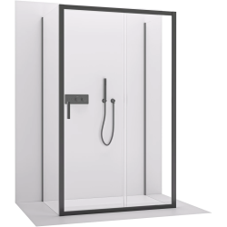 CERANO - Třístěnný sprchový kout Varone LINE U L/P - 6 mm - černá matná, transparentní sklo - 100x80x195  - posuvný (CER-DY505B-90132)