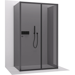 CERANO - Třístěnný sprchový kout Varone POINT U L/P - 6 mm - černá matná, grafitové sklo - 130x70x195  - posuvný (CER-8050BD7815)