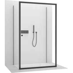 CERANO - Třístěnný sprchový kout Varone POINT U L/P - 6 mm - černá matná, transparentní sklo - 90x80x195  - posuvný (CER-DY505B-9095)