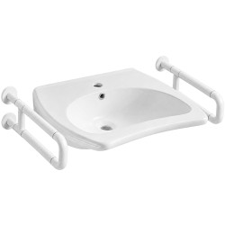 CERANO - Umyvadlo keramické pro handicapované Tina + 2x madlo bílá - nástěnné - bílá lesklá - 62x53  (CER-680369)